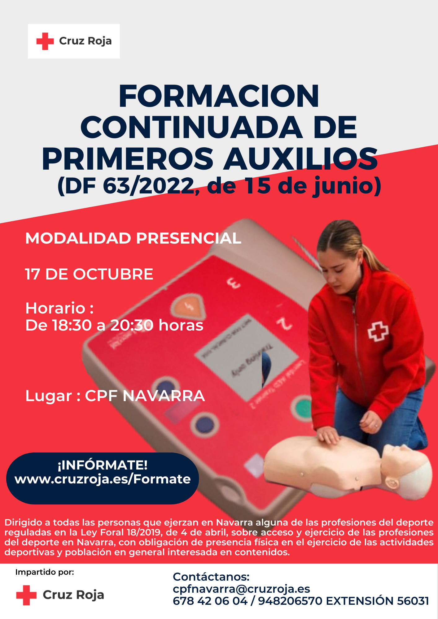 Próximos Cursos de Formación Inicial y Continuada de Primeros Auxilios (DF63/2022 de 15 de junio)